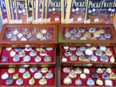 REPRODUCTION POCKET WATCH COLLECTION, 84 in total, as displayed in two view top chests of three