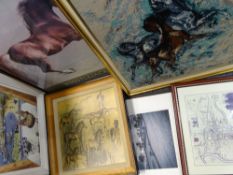 PRINTS & WOOLWORK - an assortment including equestrian scenes