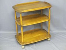 ERCOL ELM THREE TIER TEA TROLLEY, 77cms H, 72cms W, 46.5cms D