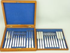 19TH CENTURY BOXED SET OF 24 DESSERT KNIVES & FORKS with carved ivory handles