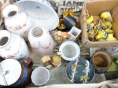 POTTERY DOOR HANDLE SET, continental floral vases, vintage glass lamp shade and other items of