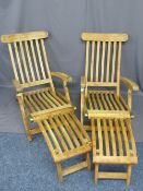 VINTAGE STYLE TEAK STEAMER/GARDEN CHAIRS with brass fittings, 95cms H, 61cms W, 116cms L fully