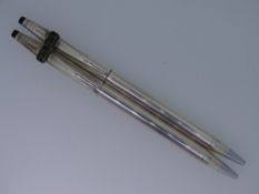 CROSS - 2 Vintage Hallmarked Sterling Silver 925 Cross Century ballpoint pens with badges to clips