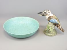 PILKINGTON'S ROYAL LANCASTRIAN BOWL and Australian Art pottery kookaburra bird, the bowl 33cms D