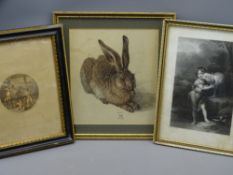 ALBERT DURER print of a hare, a Murillo engraving and an early Bartolozzi engraving