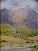 W NOEL JOHNSON watercolour - mountainscape with stream to foreground, signed and dated 1890, 26 x