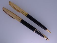 WATERMAN - Vintage (c.1955) Black Waterman C/F fountain pen and pencil set with rolled gold caps,