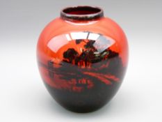 ROYAL DOULTON FLAMBE - short necked bulbous vase, 12cms H, signed by Noke