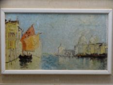 20TH CENTURY OIL ON PANEL OF VENICE, 24 x 44cms