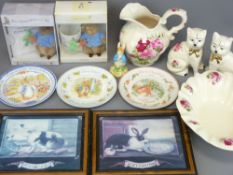 ROSE DECORATED POTTERY & PETER RABBIT COLLECTABLES, a quantity