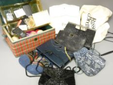 NEEDLEWORK BOX & CONTENTS and a quantity of vintage beadwork and other hand bags/cocktail purses