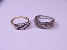 TWO 9CT GOLD DIAMOND SET DRESS RINGS including a three strand cross-over style, set with 24