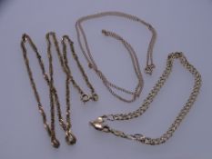A 9CT GOLD DOUBLE CURB BRACELET, 3grms, a 9ct gold light curb chain, 1.3grms and a 9ct gold twist