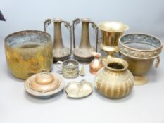 EASTERN METAL WARE, pair of Kayser floral bronze effect vases, EPNS and copperware, a quantity