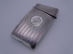 SILVER CALLING CARD CASE, curved, engine turned with monogram and date 22/09/05, by Elkington and