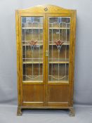 VINTAGE OAK BOOKCASE with leaded and stained glass doors and interior adjustable shelves, 172cms