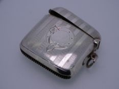 SILVER VESTA, slightly curved, engine turned, uninitialed crest by Joseph Gloster, Birmingham