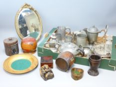 VINTAGE & MODERN TREEN, pewter ware and a gilt framed easel mirror ETC