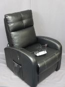 MODERN BLACK LEATHER EFFECT ELECTRIC RECLINING ARMCHAIR, as new condition, 104cms H, 71cms W,