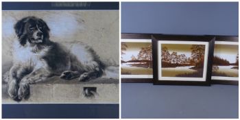 SET OF THREE SEPIA STYLE PRINTS - river/lake scenes, unattributed, 20 x 25cms and AFTER EDWIN