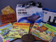 BOXED EMPREX CD/RW EXTERNAL USB 2.0 DRIVE, quantity of 1960s Wonderland children's magazines, modern
