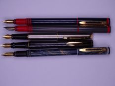 WATERMAN - 4 vintage (1980s-90s) Waterman fountain pens. 3 Waterman Forums: 1 navy blue with red