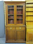 EDWARDIAN MAHOGANY BOOKCASE SIDEBOARD having twin upper glazed doors with interior adjustable