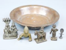 ARMENIAN COPPER BOWL, BRONZE DEITIES ETC, the 19.5cms diameter bowl bearing Armenian rim script,