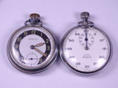 TWO VINTAGE POCKET WATCHES including a Lemania Nero Post Office stop watch stamped to the back '2