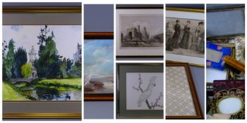 C D CLAYDEN watercolour - scene of Glynllifon, Caernarfon with small river, bridge and elegant