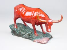 ROYAL DOULTON FLAMBE - Archives BA59 100th Anniversary Water Buffalo figurine with a sung glazed