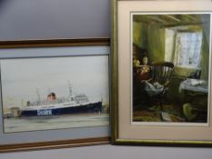 AFTER KEITH ANDREW framed coloured print (272/850) - 'Quiet Room', signed, 55 x 39cms and RON