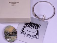 RUSSIAN & DANISH SILVER JEWELLERY, two items to include a silver backed mother of pearl large oval