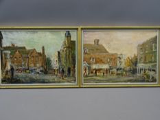 A B NICHOLLS oils on board, a pair of Petworth, 24 x 34cms