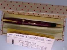 CONWAY STEWART - Vintage (1950s) Red Herringbone Conway Stewart No. 58 fountain pen with gold trim