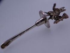 SILVER SNUFF/OPIUM SPOON, the top of the handle in the form of a 'soldier goat' by Stokes & Ireland,