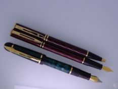 WATERMAN - Modern (mid to late 1990s) Green Marble Waterman Phileas fountain pen and ballpoint pen