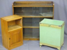 OAK GLASS FRONTED BOOKCASE and two bedroom furniture items, various measurements