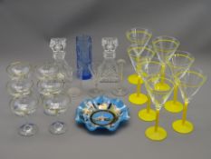 GLASSWARE - set of six Babycham glasses, Whitefriars style vase, early Port glass and a set of seven