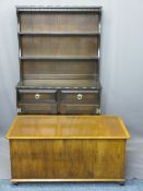 TWO REPRODUCTION FURNITURE ITEMS to include a neatly proportioned oak dresser, 164cms H, 52cms W,