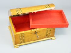 VICTORIAN INLAID WALNUT JEWELLERY BOX, 15cms H, 27.5cms W, 23cms D, lockable with key