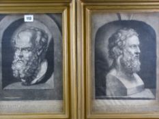 RUBENS framed engravings, a pair - Socrates and Plato, 35 x 24cms