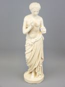 VICTORIAN CAST IRON GARDEN FIGURE OF A MAIDEN holding a lamp, 42cms H