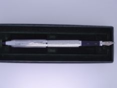 CROSS - Modern engine turned Barleycorn pattern Chrome Cross Century ii fountain pen with silver