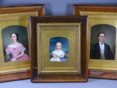 THREE PORCELAIN PORTRAIT PLAQUES finely painted depicting a young man with Albert chain to his