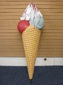 LARGE FIBREGLASS ICE CREAM ADVERTISING CONE, 200cms H approx