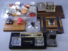 VINTAGE INK WELLS & DESK TIDYS a quantity including an oval travel ink well with chase type