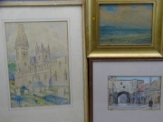 JOHN ROBERTS HUGHES 1949 interesting watercolour - Llandaff Cathedral after being bombed in WWII, 34