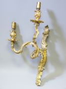 GILT METAL ROCOCO DOUBLE SCONCE WALL LIGHT, 50cms L