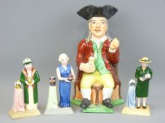 WILLIAM KENT TOBY JUG and three Limited Edition Manor figurines for Clarice Cliff, Susie Cooper